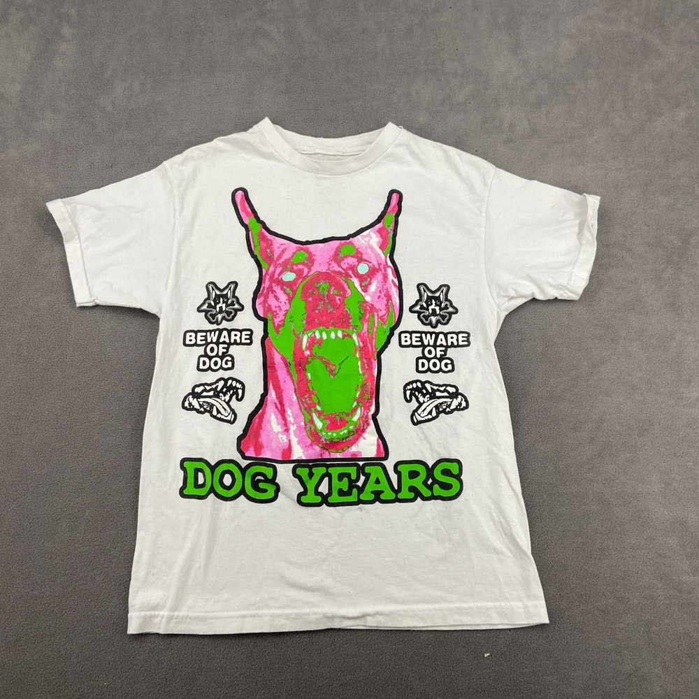 Dog Years T Shirt Mens Medium White Cotton Graphic Print Beware Of Dog Skate
